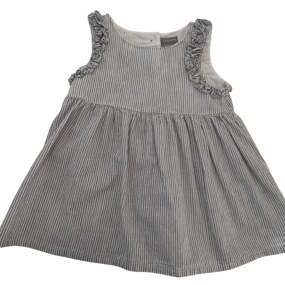 Tahari Girls 4T Blue White Striped Ruffle Sleeveless Cotton Dress RN59478